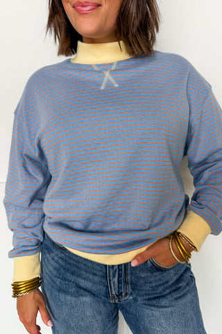 Double Take Reversible Dot & Stripe Mock Neck Pullover in Sky & Peach