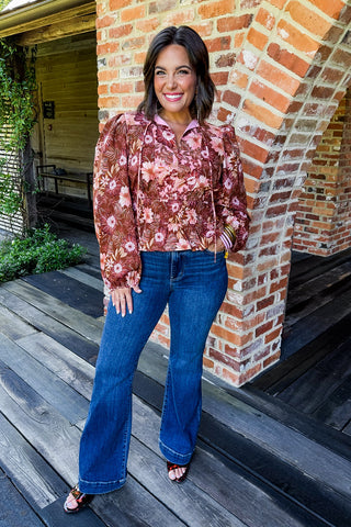 Harvest Bloom Tie Neck Top