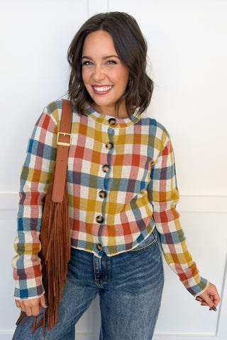 Color Me Cozy Plaid Knit Cardigan