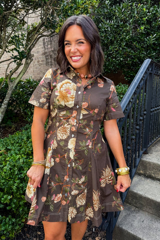 Golden Season Floral Button Down Dress