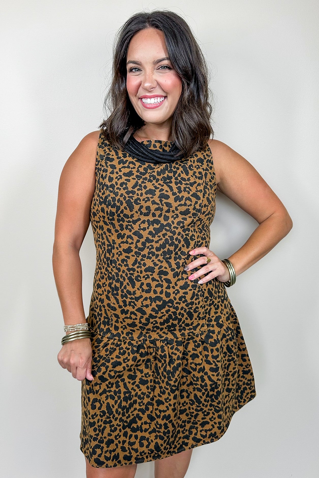 leopard print denim dress Leopard Denim V-Neck Mini Dress