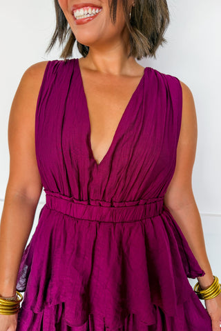 Grace & Glamour Tiered Maxi Dress in Burgundy