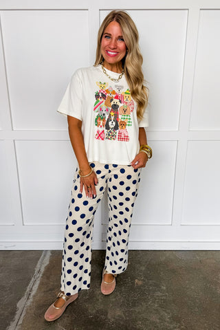The Lila Dot Pants In Cream & Navy