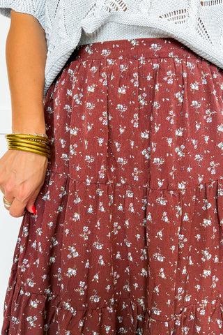 The Hazel Tiered Midi Skirt in Rustic Bloom