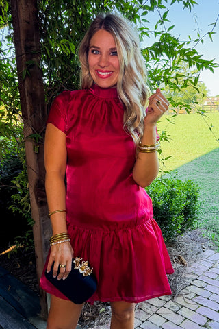 The Amelia Soirée Organza Short Sleeve Dress in Red