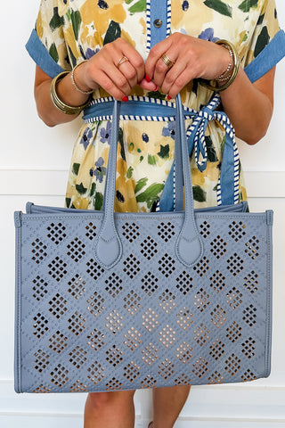 The Savannah Eyelet Tote Set in Blue