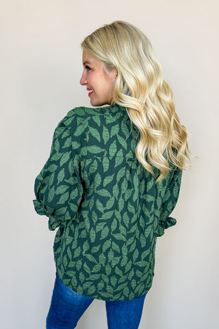 Emerald Bloom V Neck Top