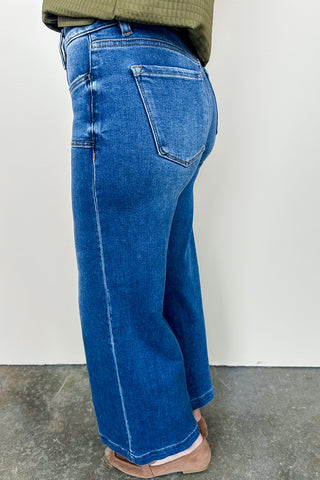 Risen Dark Wash Cropped Kick Flare Jean