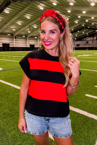 Kickoff Color Block Top in Black & Red