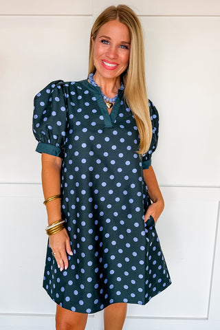 Styled in Dots Dress in Hunter Green
