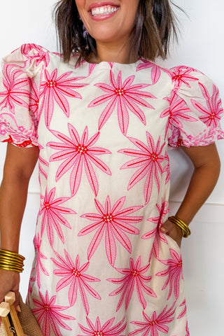 The Annalise Pink Floral Embroidery Dress