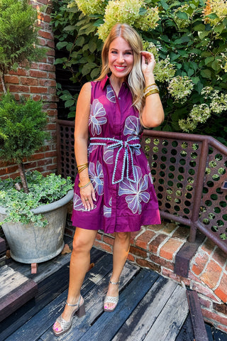 Embroidered Elegance Dress in Wine
