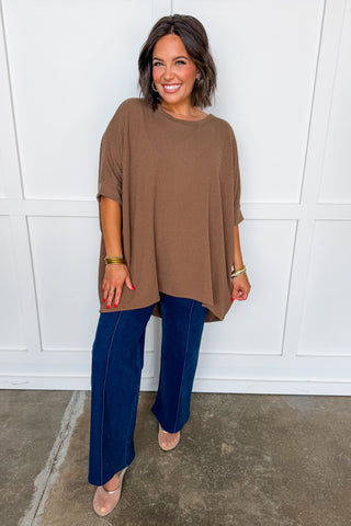 Dear Scarlett Essential Ribbed Poncho Top in Mocha