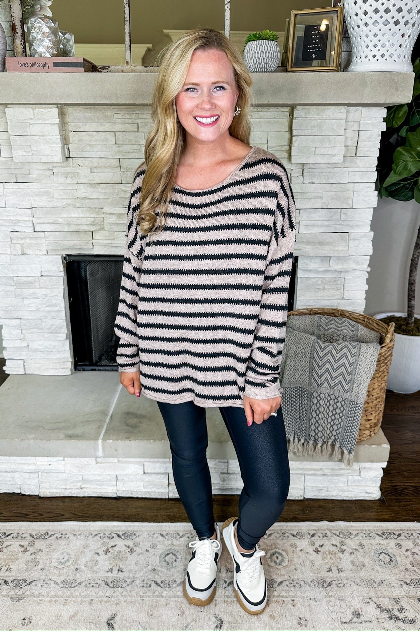 Stay On Track Striped Knit Sweater in Black