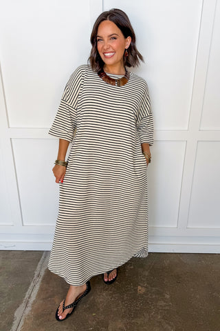 Cream & Black Stripe Terry Cloth Dress