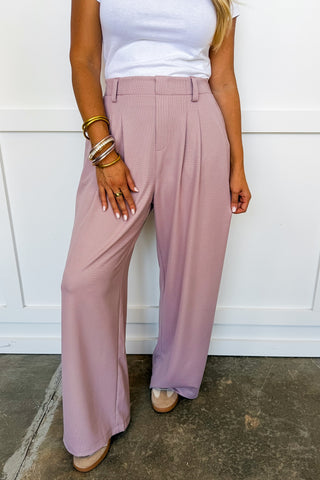 The Isabelle Wide Leg Tailored Trousers in Dusty Rose