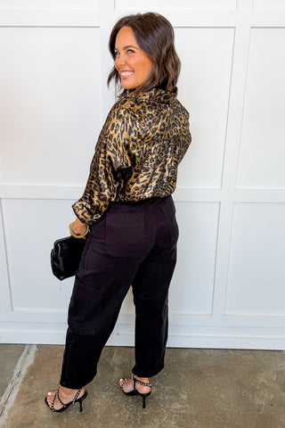 Wild Side Gold Leopard Button Front Top