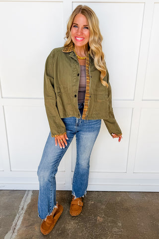 Countryside Stroll Plaid Trim Barn Jacket