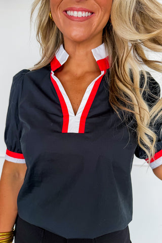 The Tricia Top in Black/Red by Mary Square