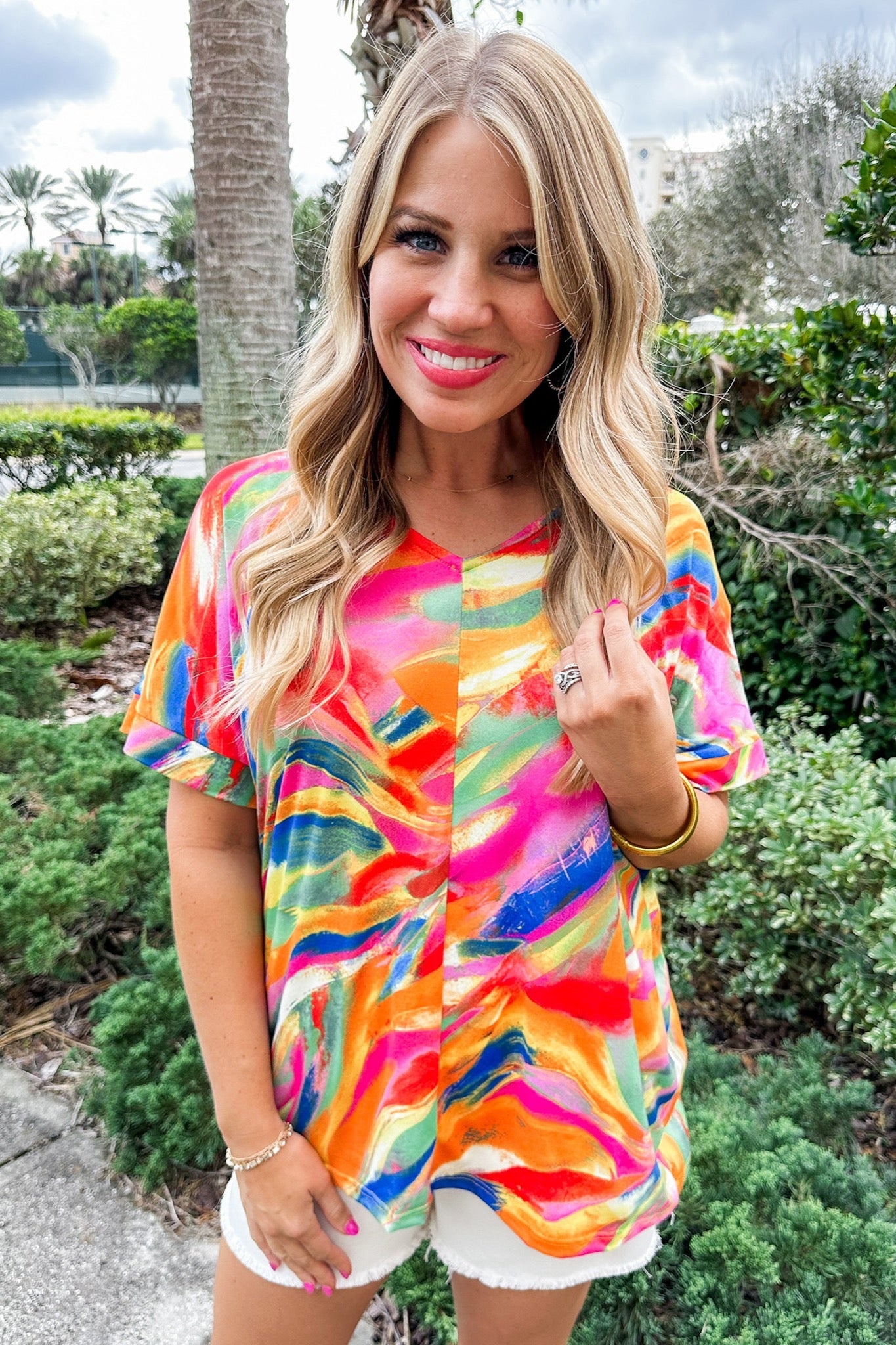 Buttery Soft Rainbow Abstract Swirl Top