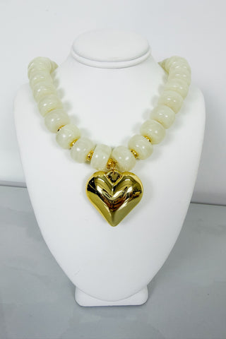 Rosalie Heart Beaded Necklace in Ivory