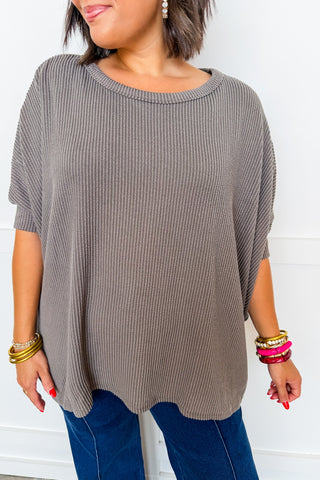 Dear Scarlett Essential Ribbed Poncho Top in Charcoal