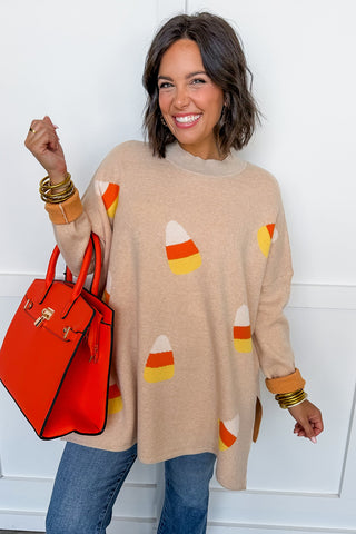 Candy Corn Jacquard Sweater in Tan