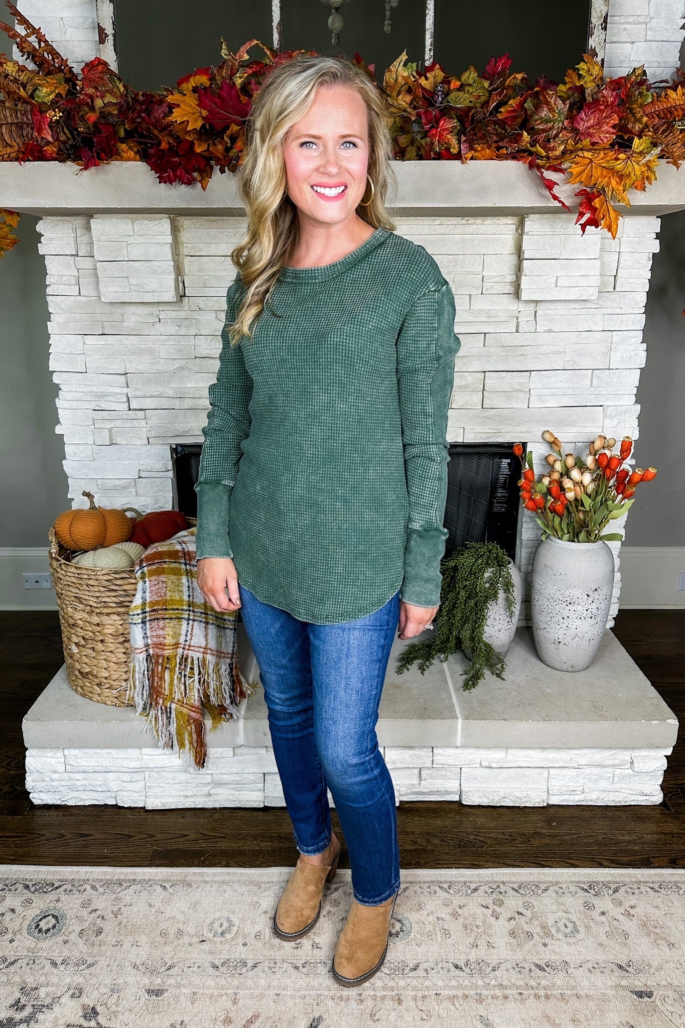 Closet Staple Waffle Knit Thermal in Dark Green