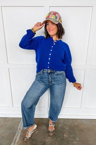 The Hallie Knit Cardigan in Cobalt Blue