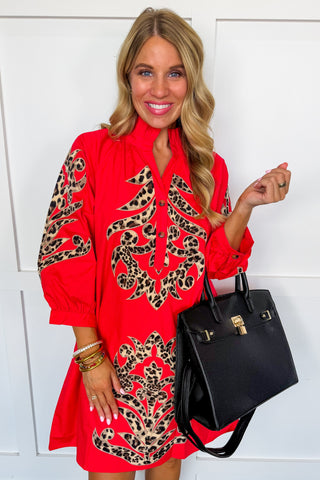 Leopard Luxe Shift Dress in Red