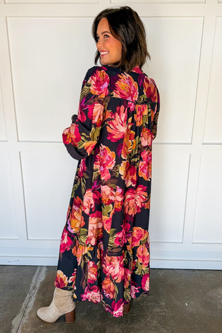 Midnight Garden Tiered Maxi Dress in Black