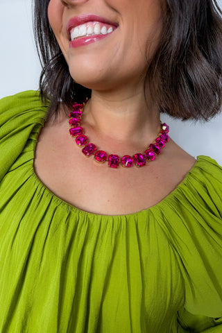 The Ashlee Gemstone Necklace in Fuchsia