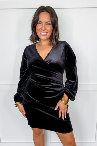 Velvet Draped Dress in Black
