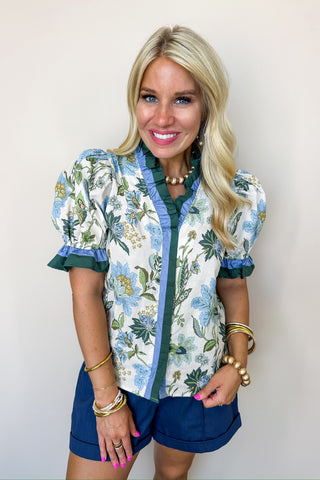 Bloom With Grace Blue & Green Blouse