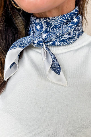 Royal Blue & White Silk Neck Scarf