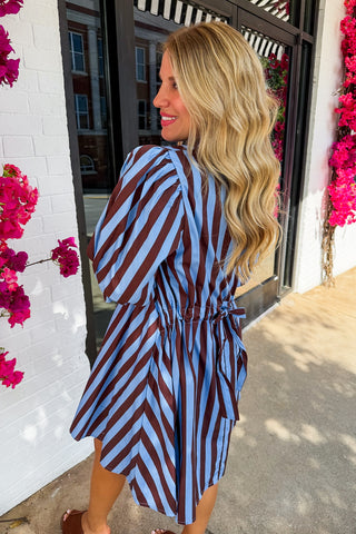 Stripe Me Pretty Dress in Blue & Brown