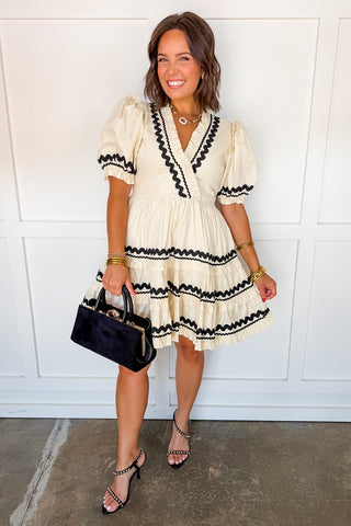 Wrapped Ric Rac Tiered Dress in Egggshell