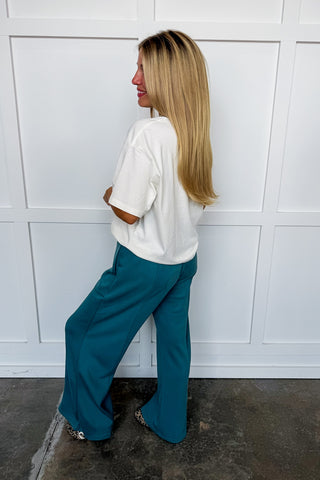 The Haven Wide Leg Pintuck Pants in Teal