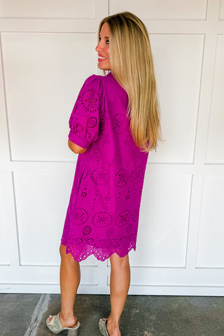 Picture Perfect Eyelet Dress in Magenta