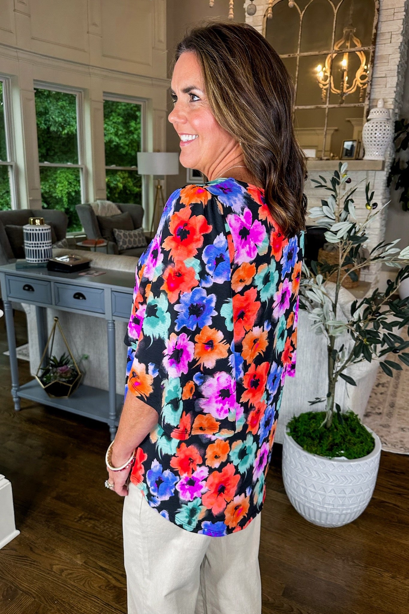 The Cali Top in Bold Watercolor Floral