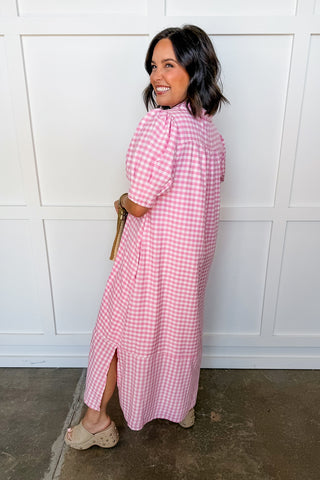 Picnic Perfect Gingham Midi Dress in Pink