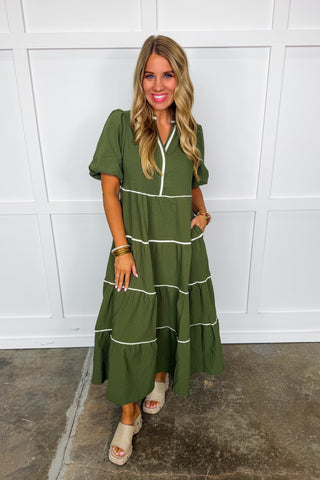 The Kinsley Midi Dress in Olive by Mary Square