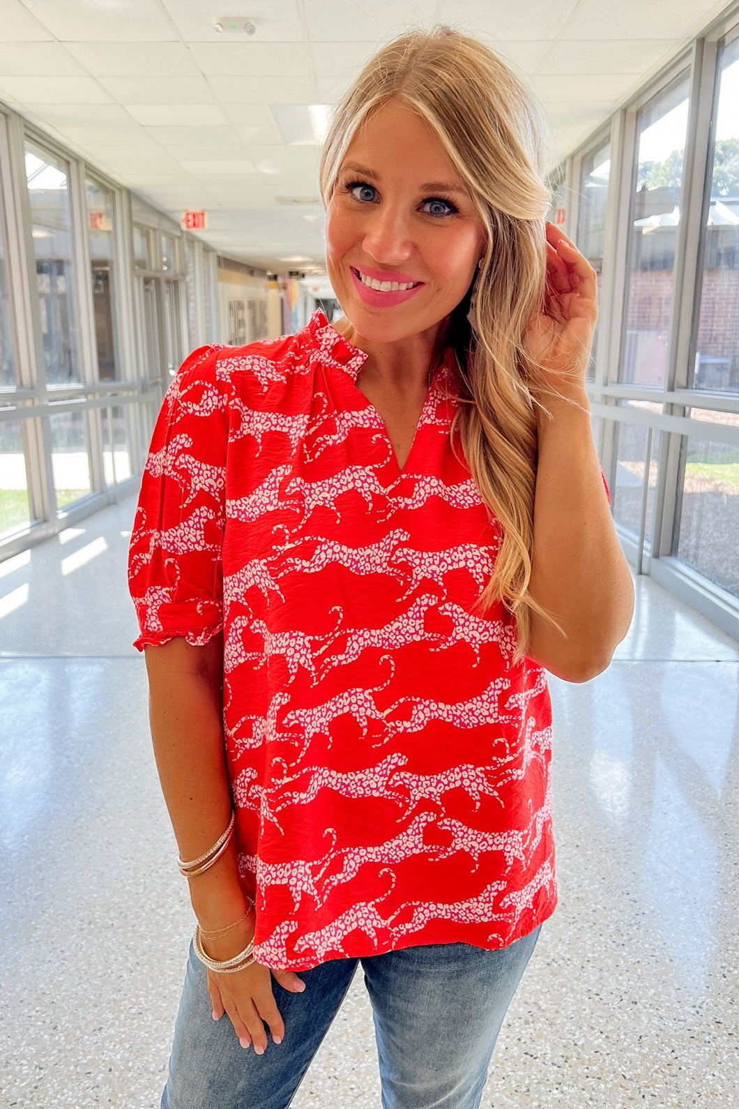 The Marie Wild Heart Jaguar Coral Top by Michelle McDowell