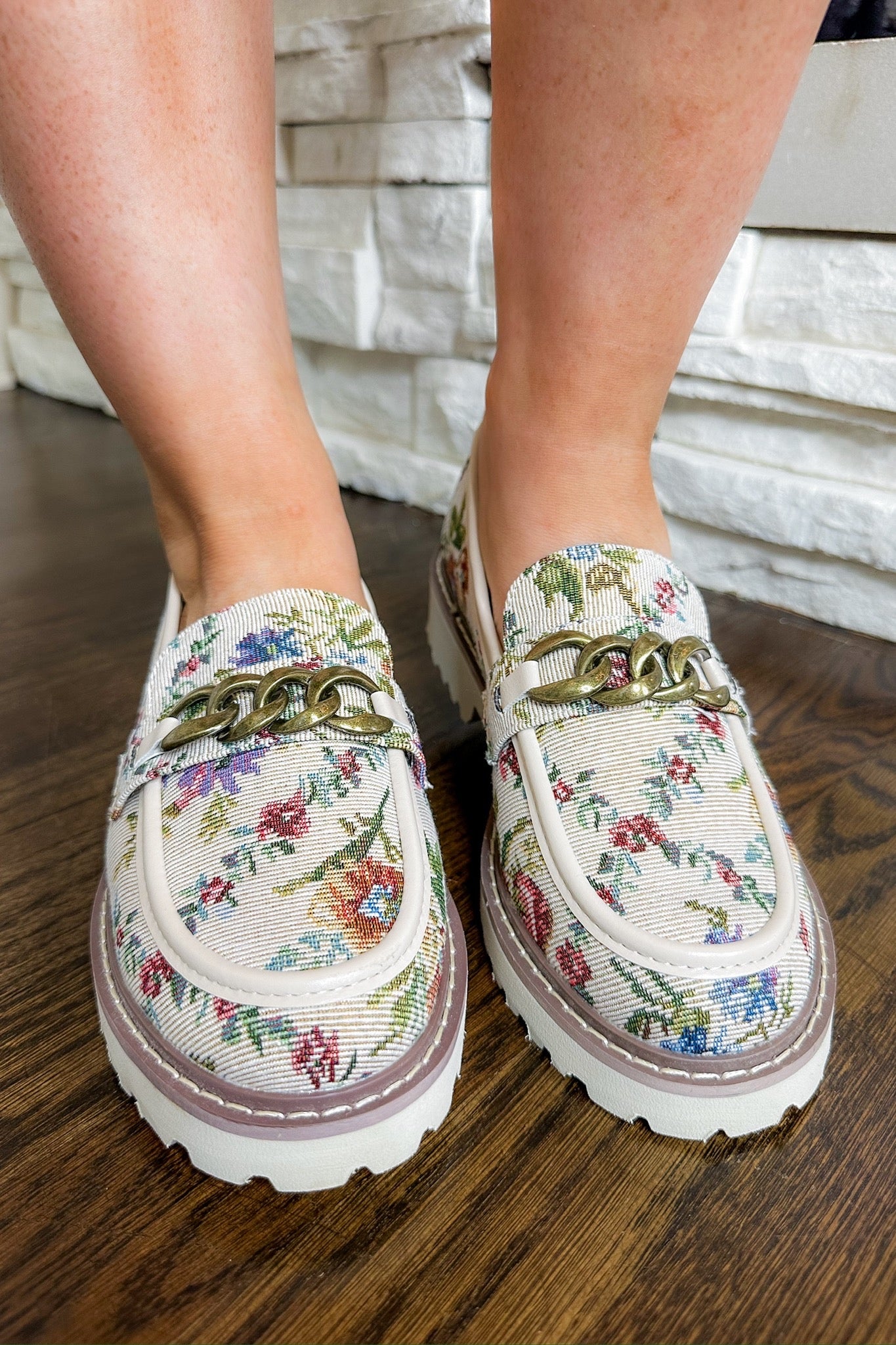 The Literally Metal Chain Brocade Floral Corkys Lug Sole Loafer