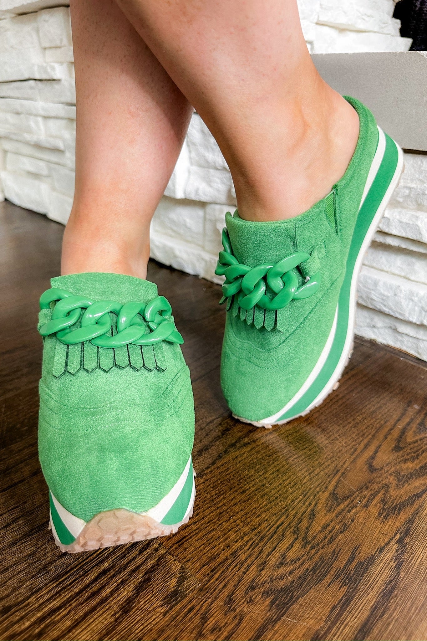 Chunky Chain & Fringe Backless Platform Loafer Sneaker in Kelly Green