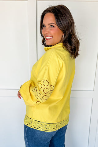 Hot Pink Deal - Bright Yellow Lace Pullover Top