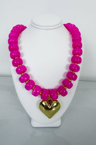 Rosalie Heart Beaded Necklace in Magenta