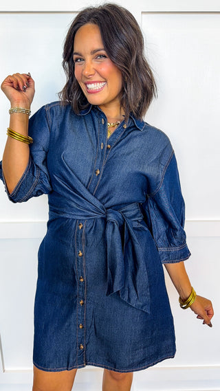 The Darcy Denim Tie-Waist Dress