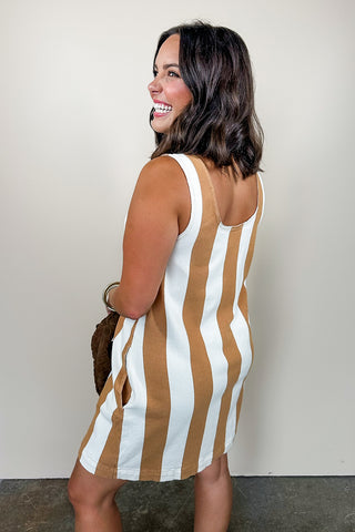 Camel & White Striped Short Dress