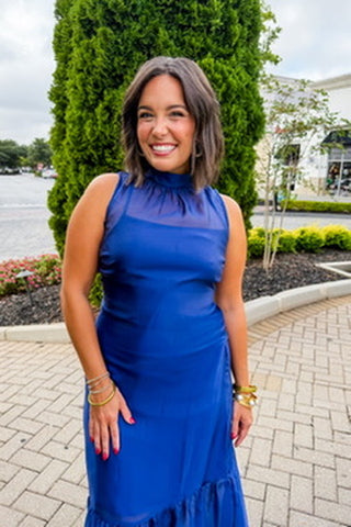 The Amelia Soirée Organza Midi Dress in Navy